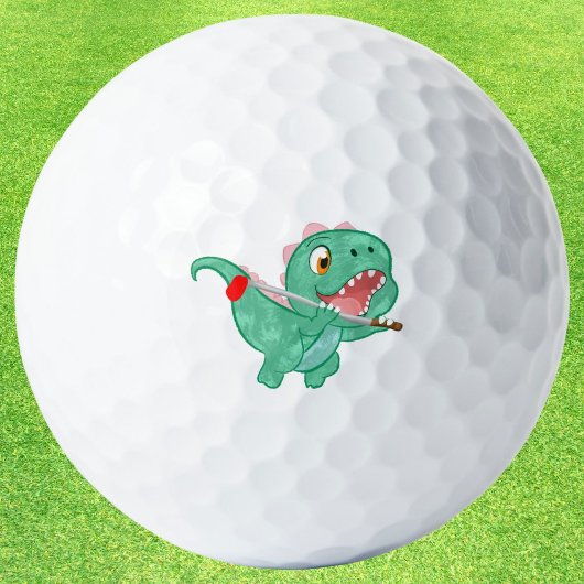 Schattige dinosaurus vliegen met golfclub golfballen