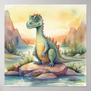 Schattige dinosaurus waterverf verhaalboek illustr poster