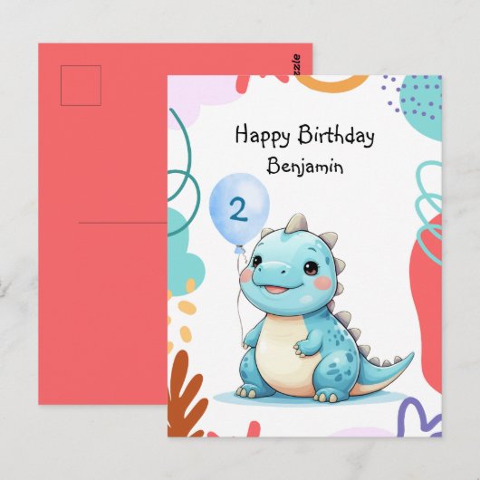 Schattige Dinosaurus wilde Jongen Verjaardagsfeest Briefkaart (Voorkant / Achterkant)