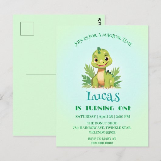 Schattige dinosaurus wilde jungle dierentuin verja briefkaart (Voorkant / Achterkant)