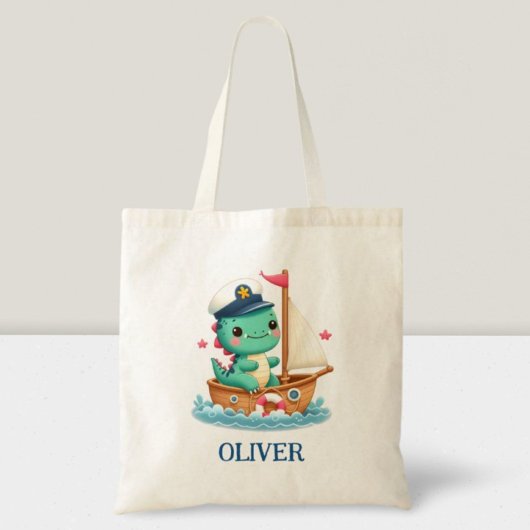 Schattige Dinosaurus Zeevaart Zeilboot Kapitein Tote Bag