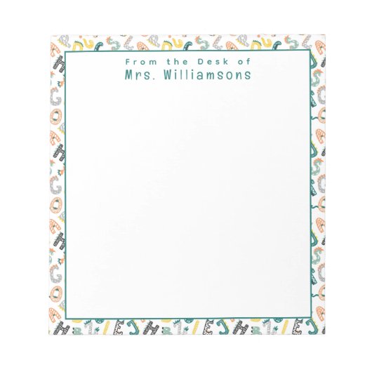 Schattige dinosaurusalfabet - Van het bureau van d Notitieblok (Voorkant)