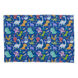 Schattige dinosauruspatroon op blauw | kussensloop