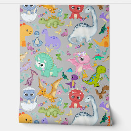 Schattige dinosauruspatroon op grijs | behang