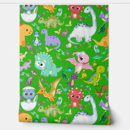 Schattige dinosauruspatroon op groen | behang