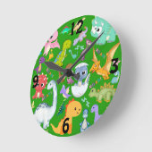 Schattige dinosauruspatroon op groen | ronde klok (Hoek)
