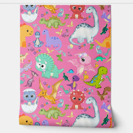 Schattige dinosauruspatroon op roze | behang