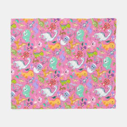 Schattige dinosauruspatroon op roze | fleece deken (Voorkant (Horizontaal))