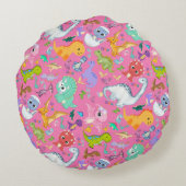 Schattige dinosauruspatroon op roze | rond kussen (Achterkant)