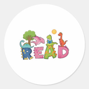 Schattige Dinosaurussen Lezen Boek Basisschoolleer Ronde Sticker
