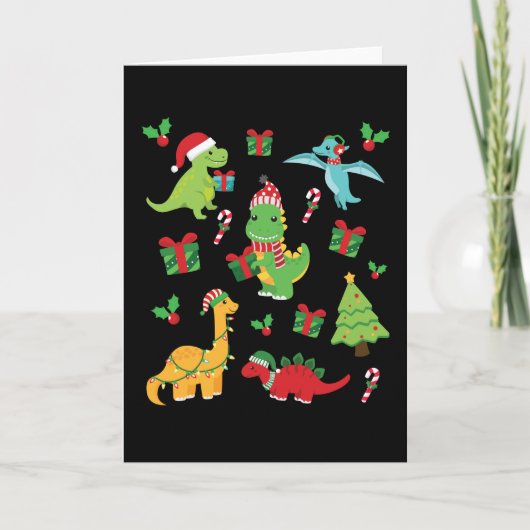 Schattige Dinosaurussen T-Rex Kerst Overeenkomstig Kaart (Voorkant)
