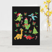 Schattige Dinosaurussen T-Rex Kerst Overeenkomstig Kaart (Gele Bloem)