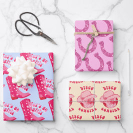Schattige Disco Cowgirl Hoefijzer Roze Blauw Beige Inpakpapier Vel