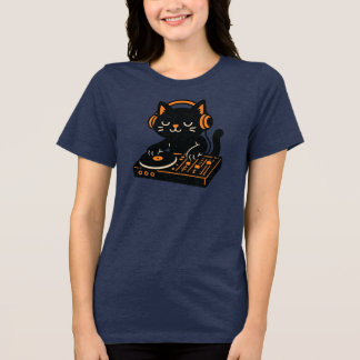 Schattige DJ Kat met Koptelefoon Tri-Blend Shirt