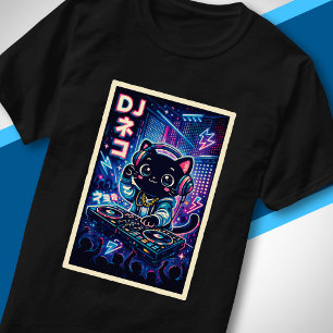 Schattige DJ Kat Nachtleven Cyberpunk Japanse Muzi T-shirt
