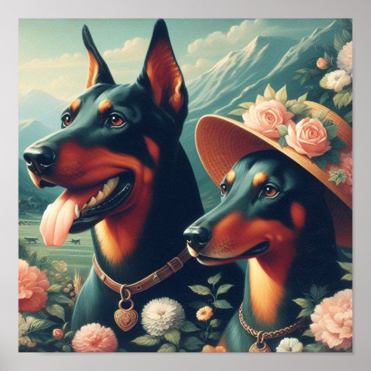  Schattige Doberman schilderij Poster (Voorkant)