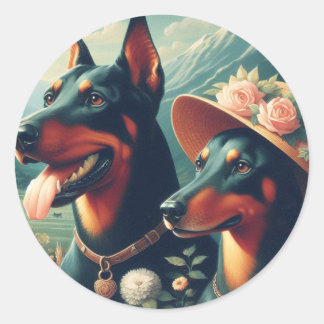 Schattige Doberman schilderij Ronde Sticker