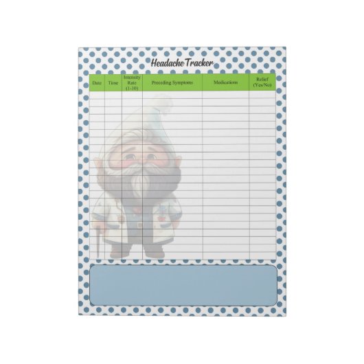 Schattige Doctor Gnome Theme Hoofdpijn Tracker Notitieblok (Linkerzijde)