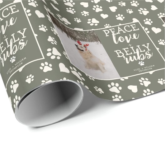 Schattige Dog Afbeelding Personaliseer Groene Kers Cadeaupapier (Rol Hoek)