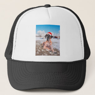 Schattige Dog Argentijnse Hond Zit In Sneeuw Kerst Trucker Pet