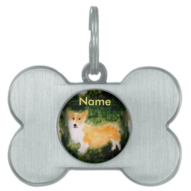 Schattige Dog Art Corgi benoemd Huisdieren Naamplaatje (voorkant)