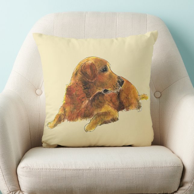 Schattige Dog Art Golden Retriever Waterverf Kussen (Cute golden retriever dog watercolor art pet lovers pillow)