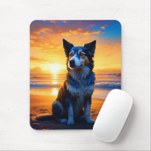 Schattige Dog bij Sunset Serene Ocean Beach Muismat