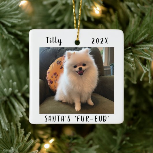 Schattige Dog Christmas Keepsake Tweezijdige Pet F Keramisch Ornament (Boom)