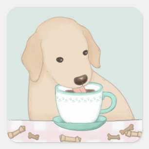 Schattige Dog, Coffee & Treats Illustratie Poster Vierkante Sticker