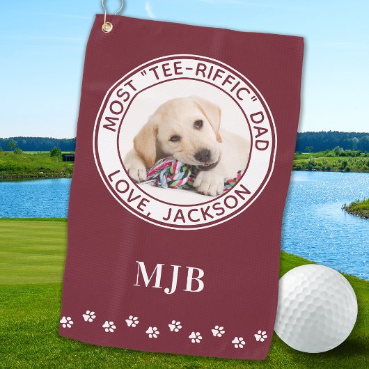 Schattige DOG DAD gepersonaliseerde foto Golfer Ro Golfhanddoek