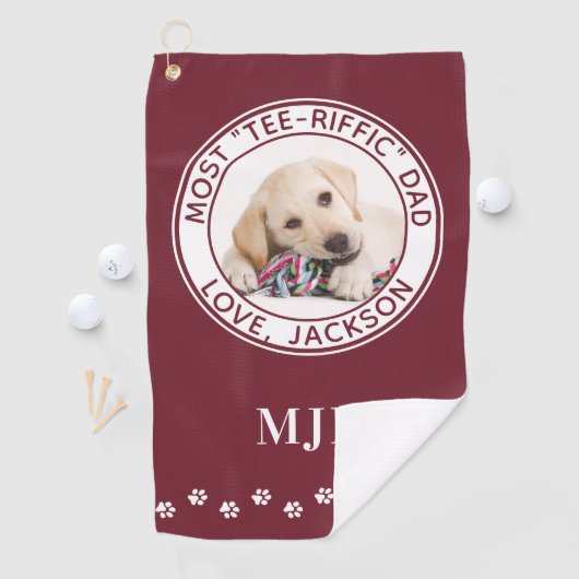 Schattige DOG DAD gepersonaliseerde foto Golfer Ro Golfhanddoek (Insitu)