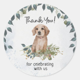 Schattige Dog Floral Baby shower Dank u Ronde Sticker