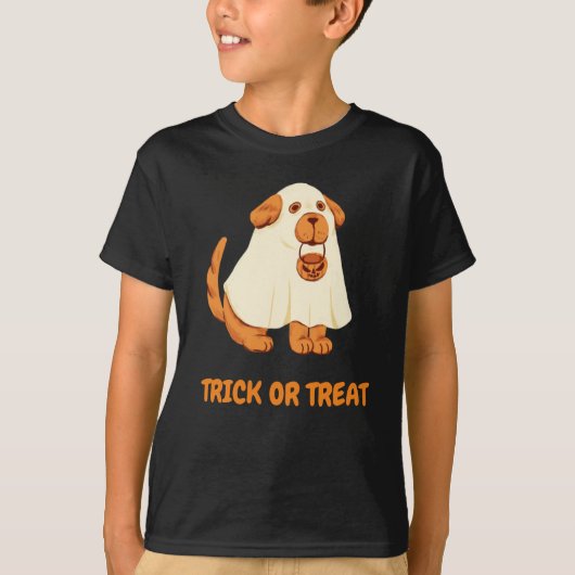 Schattige Dog Ghost trick or treat Oranje hallowee T-shirt (Voorkant)
