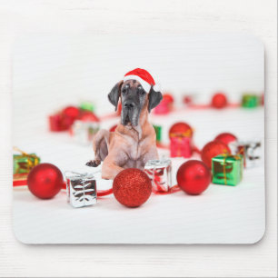 Schattige Dog Great Dane Kerstmis Santa Hoed Muismat