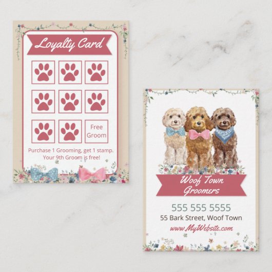 Schattige Dog Groomer Loyalty-Kaart Visitekaartje (Voorkant / Achterkant)