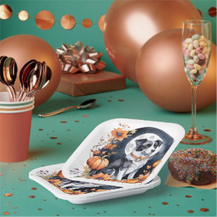 Schattige Dog Halloween Floral Moon - Spooky Canin Papieren Bordje