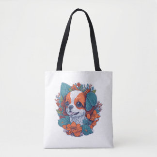 Schattige Dog in Flowers Dog Puppy Floral Tote Bag