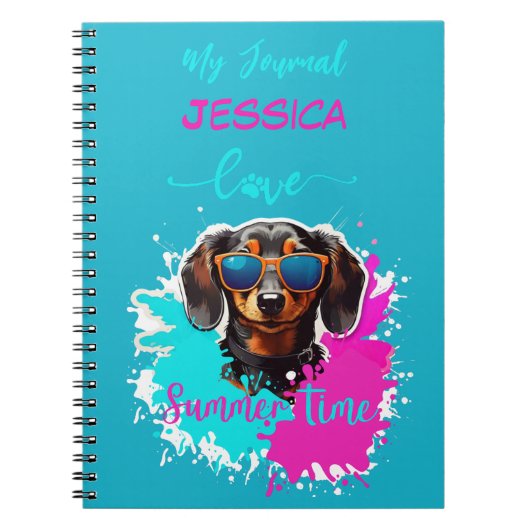 Schattige Dog Love Summer Time Pink Blue Notitieboek (Voorkant)