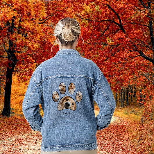 Schattige Dog Mom Pet Fotocollage Gepersonaliseerd Denim Jacket