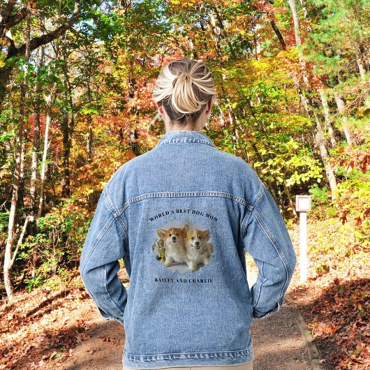 Schattige Dog Mom Pet Photo Splash gepersonaliseer Denim Jacket