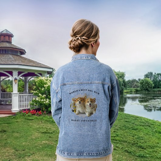 Schattige Dog Mom Pet Photo Splash gepersonaliseer Denim Jacket