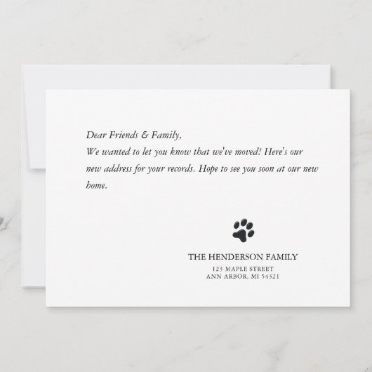 Schattige Dog New Home Aankondiging (Achterkant)