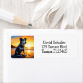 Schattige Dog on Beach bij zonsondergang Etiket (Insitu)