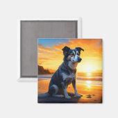 Schattige Dog on Beach bij zonsondergang Magneet (Voorkant / Achterkant)