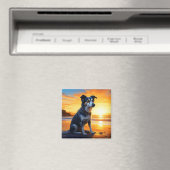 Schattige Dog on Beach bij zonsondergang Magneet (Insitu (Vaatwasser))