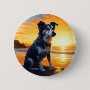 Schattige Dog on Beach bij zonsondergang Ronde Button 5,7 Cm