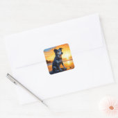 Schattige Dog on Beach bij zonsondergang Vierkante Sticker (Envelop)