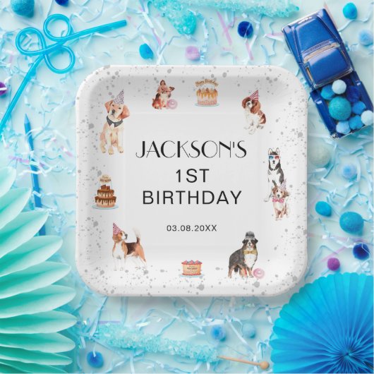 Schattige Dog Paw-Party Verjaardagsplein Papieren Bordje (Feest)