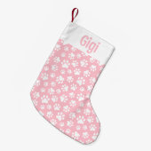 Schattige Dog Paw Pattern Wit en Pastel Roze Kleine Kerstsok (Voorkant (Hangend))