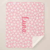 Schattige Dog Paw Pattern Wit en Pastel Roze Sherpa Deken (Voorkant)